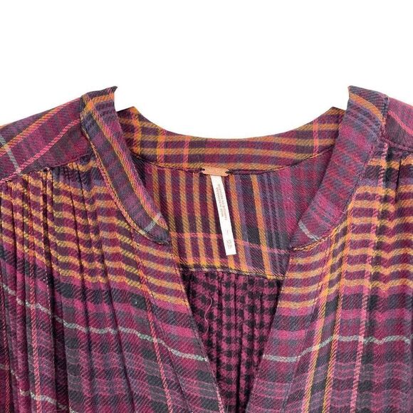 Free People Come On Over Oversized Plaid Shirt top Size XS boho lagenlook - Picture 6 of 10